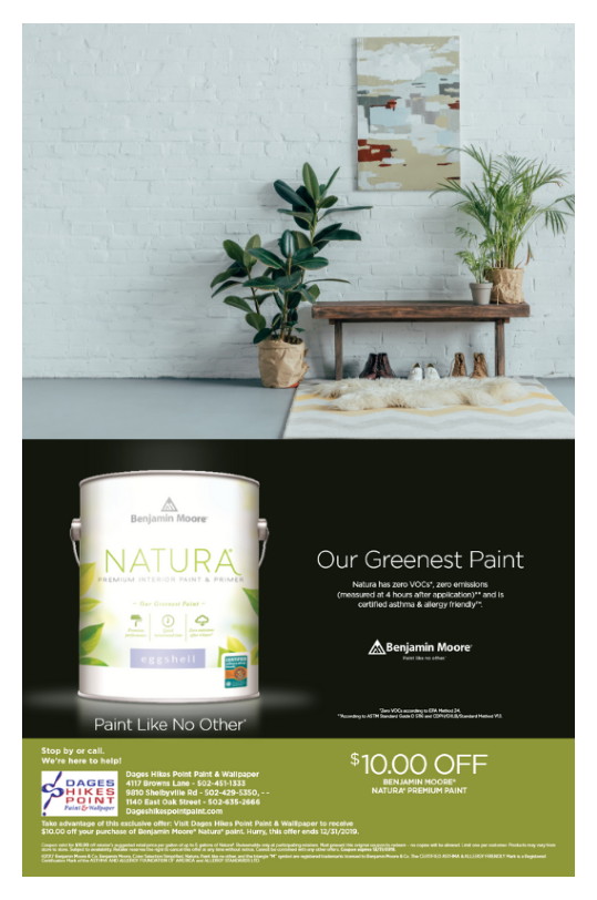 Benjamin Moore Natura Paint Promo Special for Dages Hikes Point Paint in Louisville Kentucky